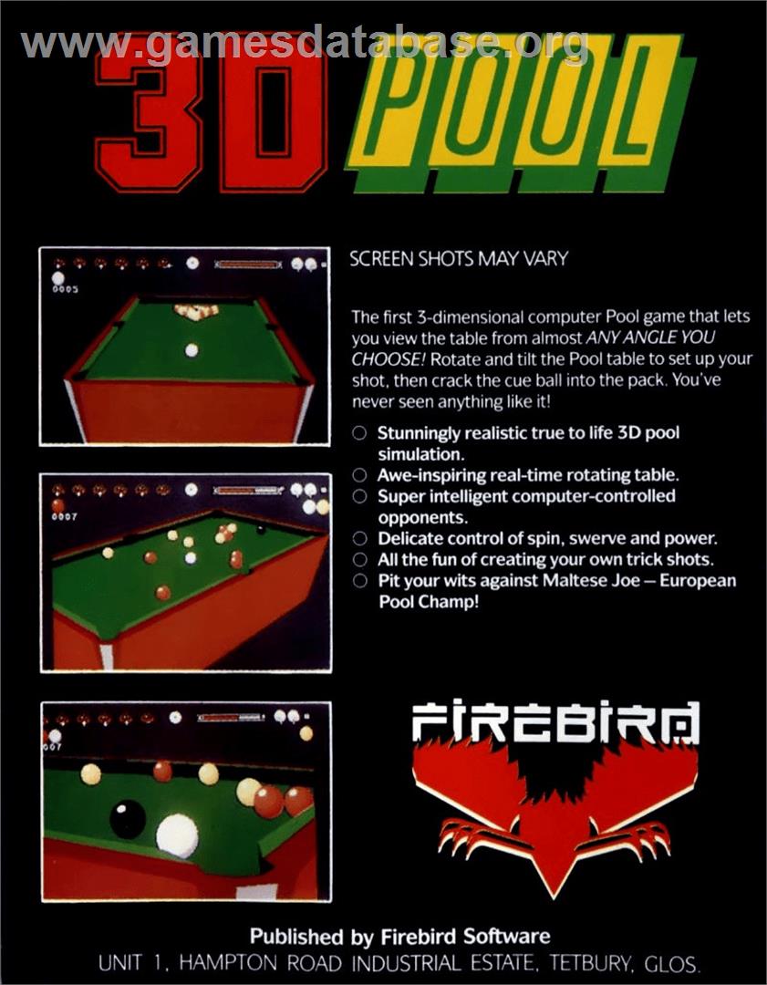 3d Pool - Commodore Amiga - Artwork - Box Back
