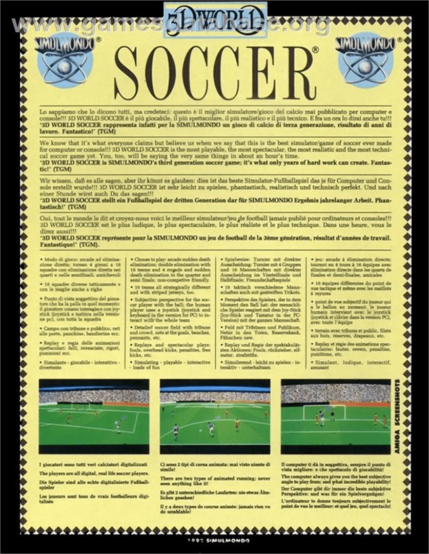 3d World Soccer - Commodore Amiga - Artwork - Box Back