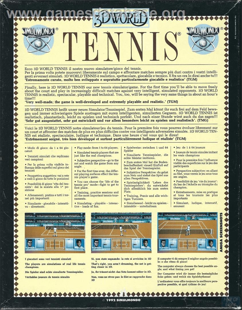 3d World Tennis - Commodore Amiga - Artwork - Box Back