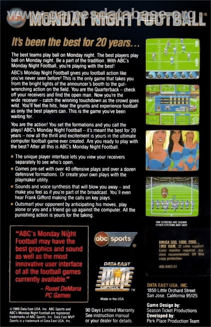 Abc Monday Night Football - Commodore Amiga - Artwork - Box Back