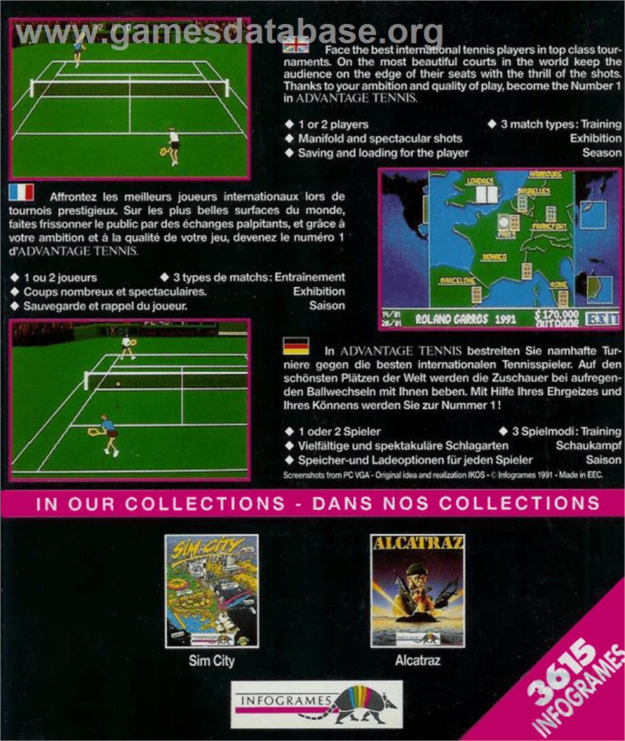 Advantage Tennis - Commodore Amiga - Artwork - Box Back