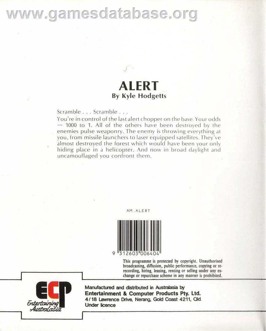 Alert - Commodore Amiga - Artwork - Box Back