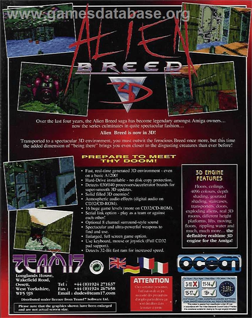 Alien Breed 3D - Commodore Amiga - Artwork - Box Back