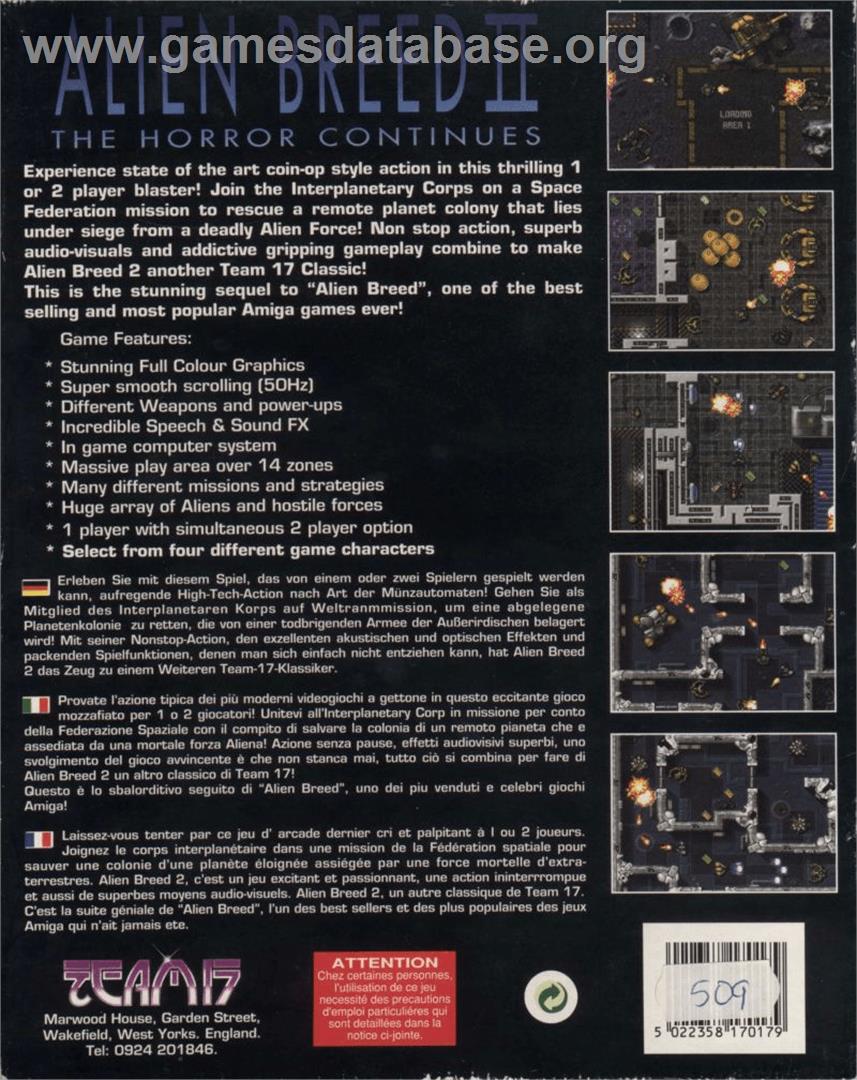 Alien Breed II: The Horror Continues - Commodore Amiga - Artwork - Box Back