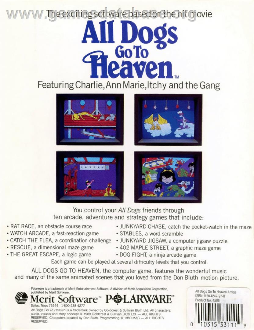 All Dogs Go to Heaven - Commodore Amiga - Artwork - Box Back