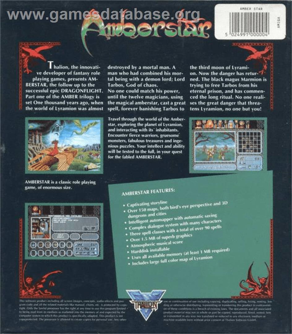 Amberstar - Commodore Amiga - Artwork - Box Back