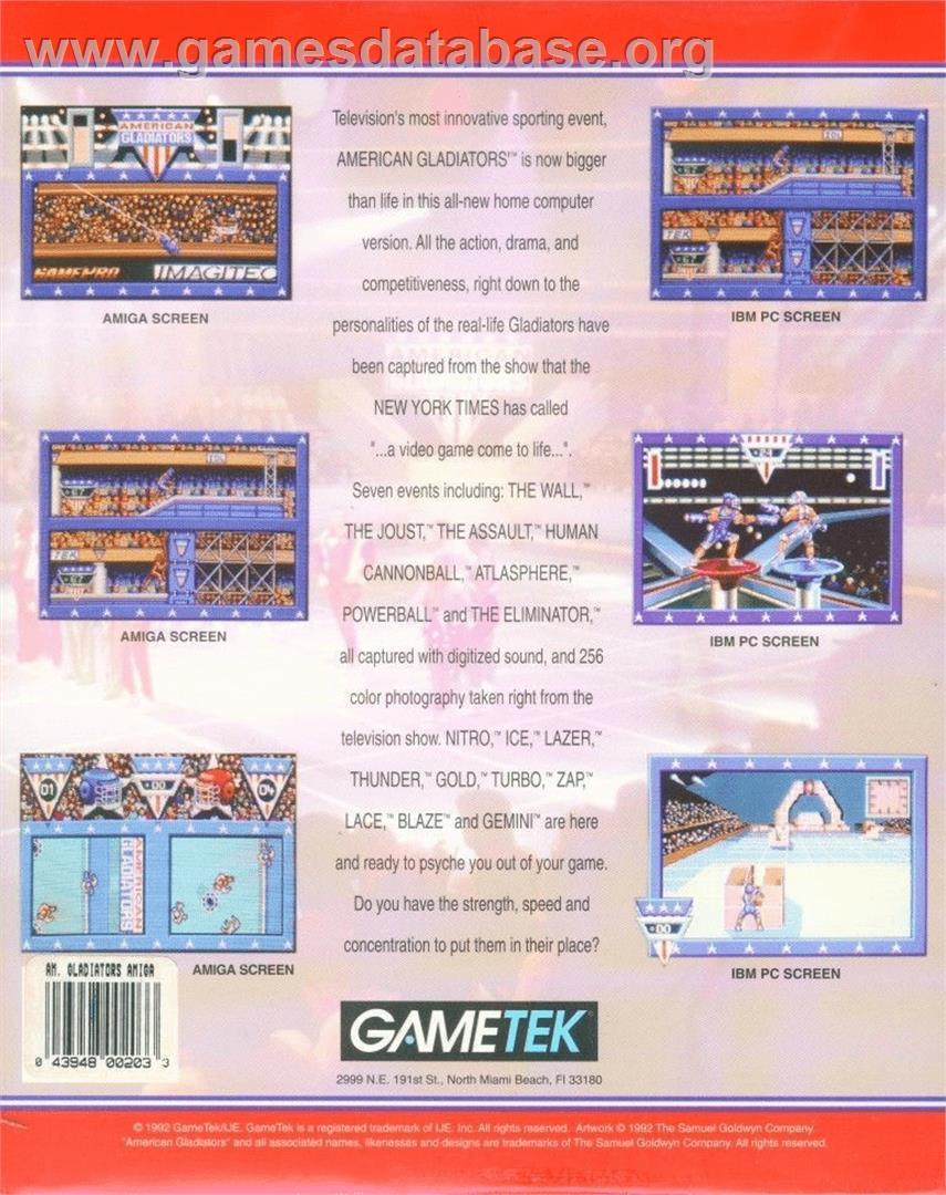 American Gladiators - Commodore Amiga - Artwork - Box Back