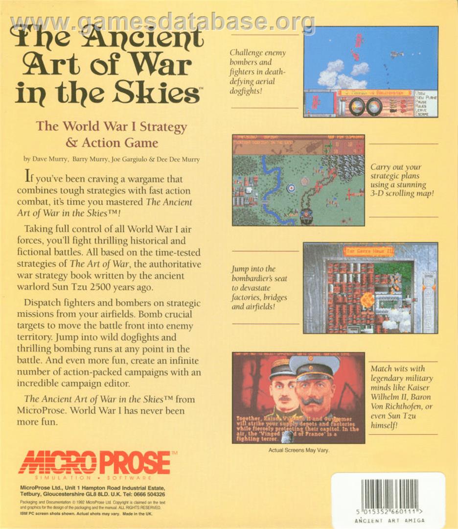 Ancient Art of War in the Skies - Commodore Amiga - Artwork - Box Back