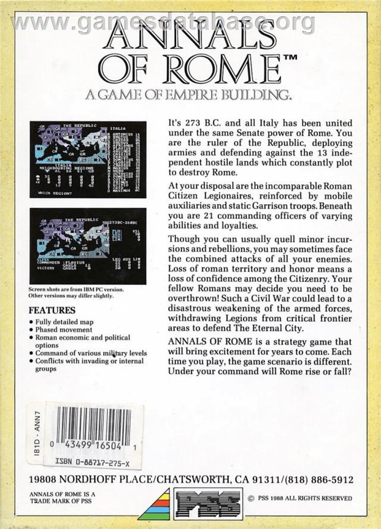 Annals Of Rome - Commodore Amiga - Artwork - Box Back
