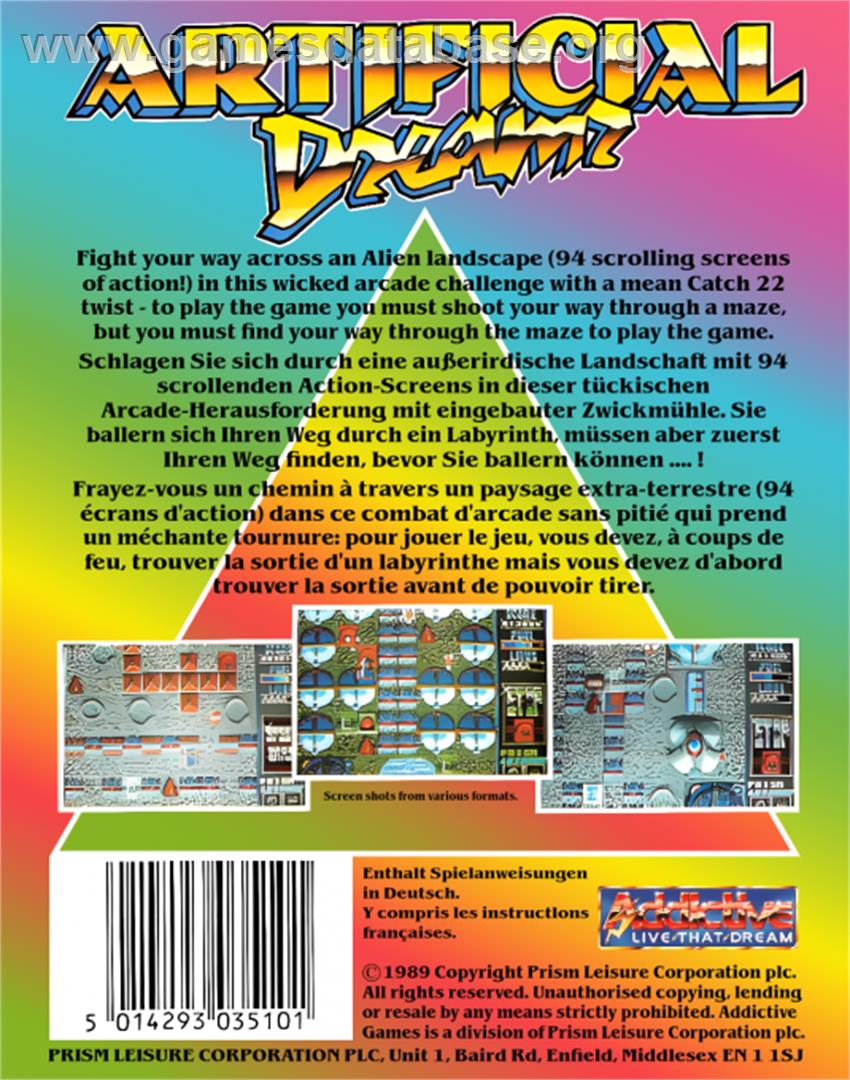 Artificial Dreams - Commodore Amiga - Artwork - Box Back