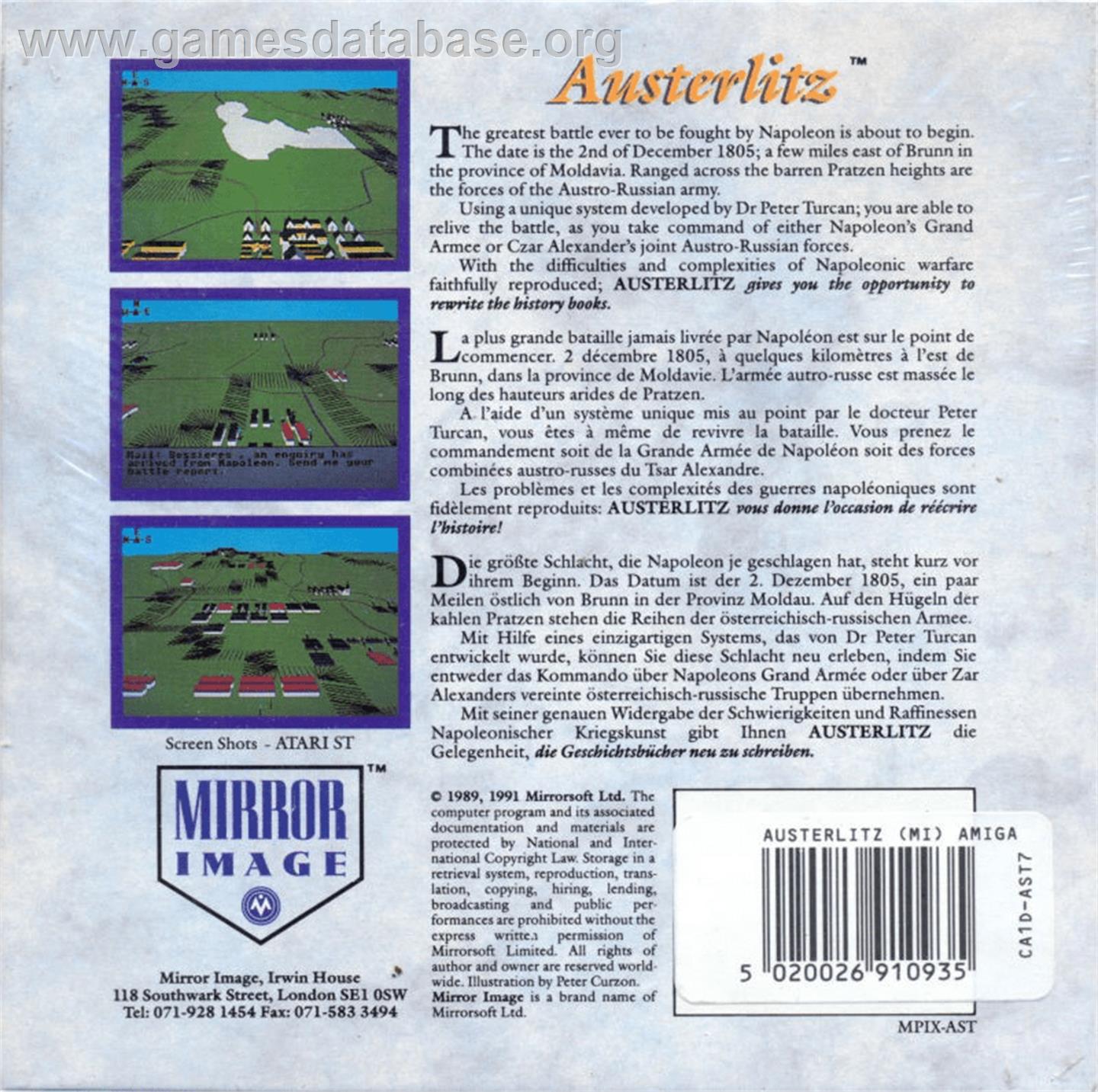Austerlitz - Commodore Amiga - Artwork - Box Back