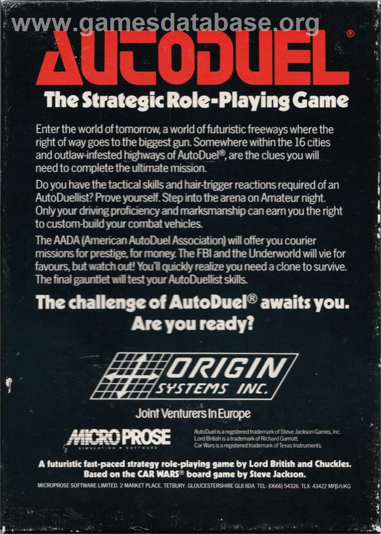 AutoDuel - Commodore Amiga - Artwork - Box Back