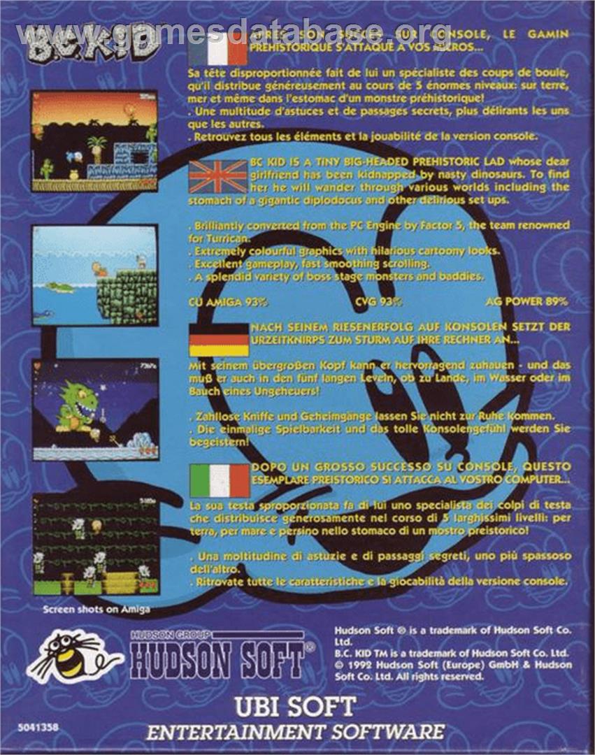 B.C. Kid / Bonk's Adventure / Kyukyoku!! PC Genjin - Commodore Amiga - Artwork - Box Back