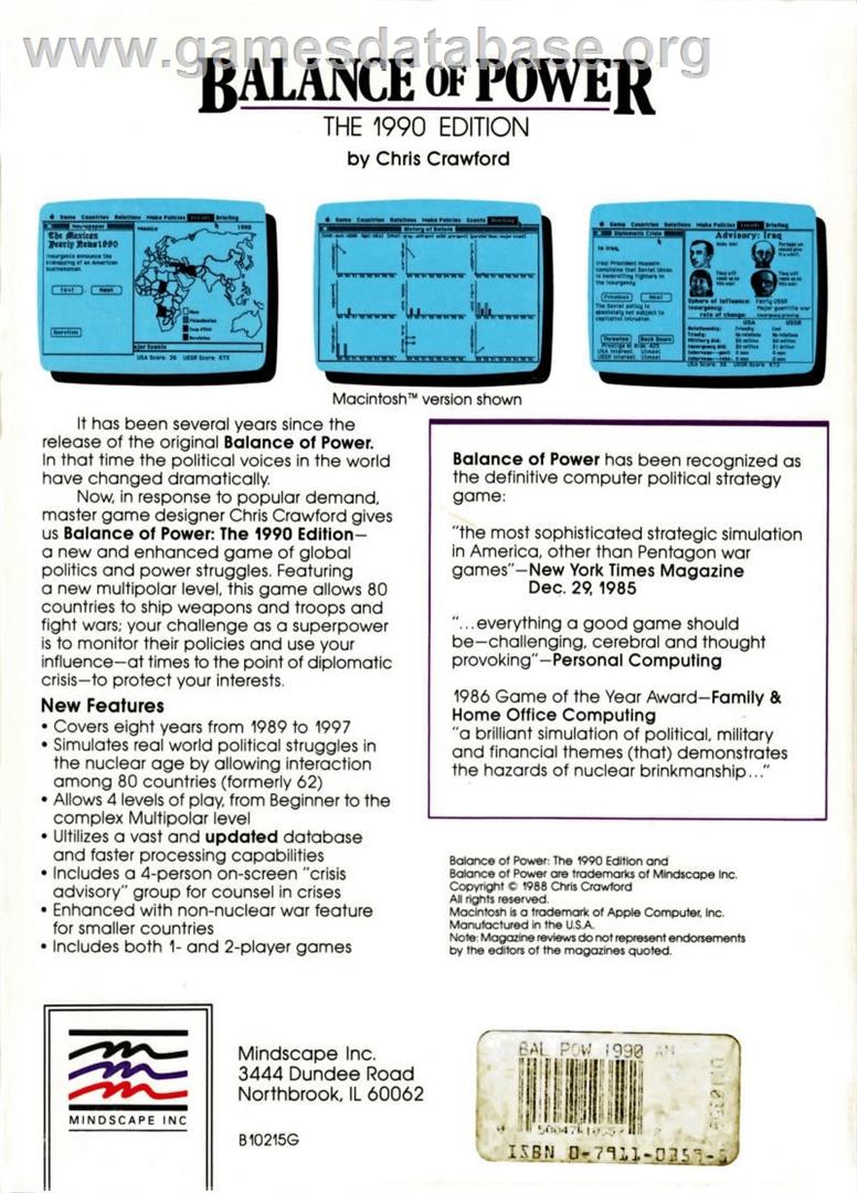 Balance Of Power - The 1990 Edition - Commodore Amiga - Artwork - Box Back