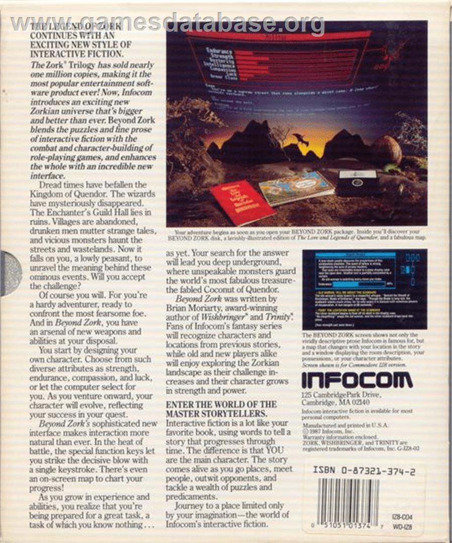 Beyond Zork: The Coconut of Quendor - Commodore Amiga - Artwork - Box Back