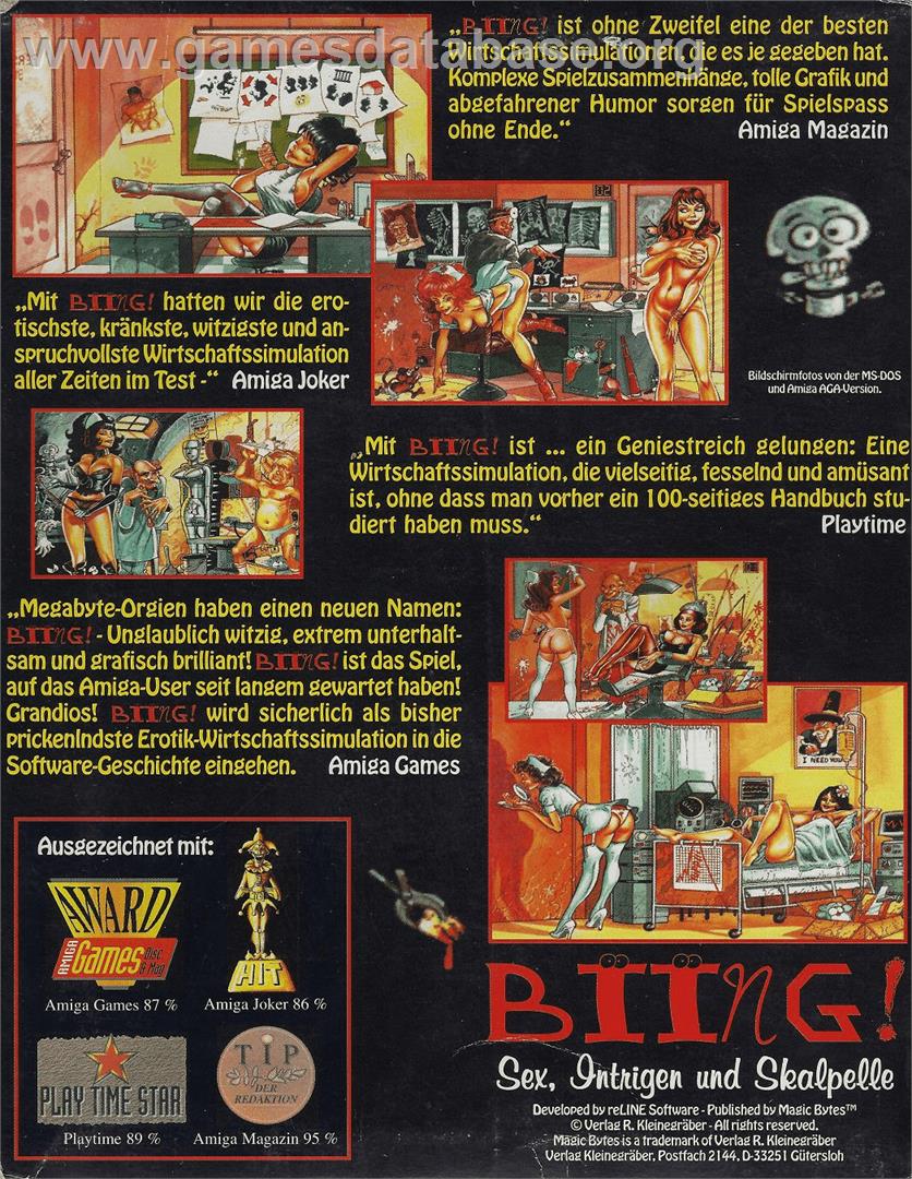 Biing!: Sex, Intrigue and Scalpels - Commodore Amiga - Artwork - Box Back