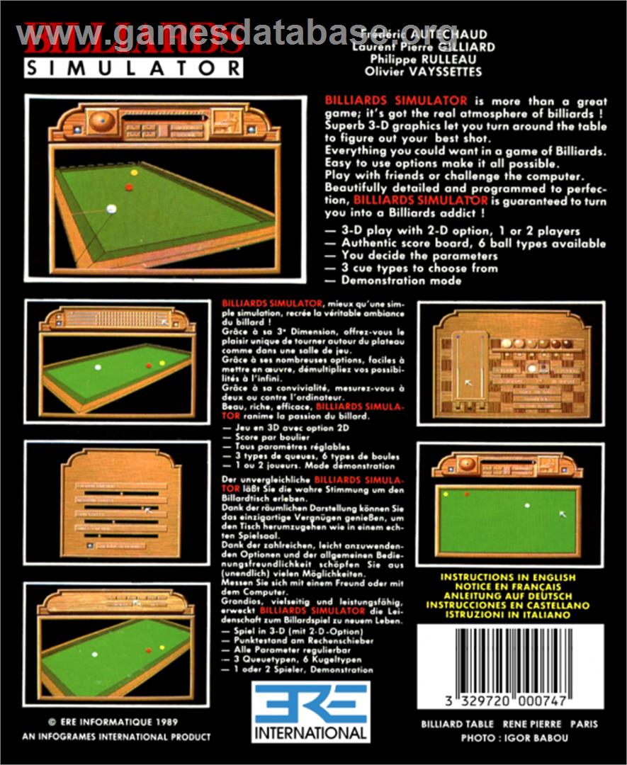 Billiards Simulator - Commodore Amiga - Artwork - Box Back