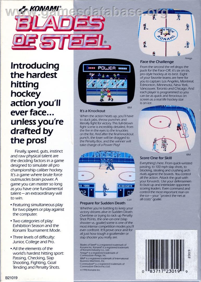 Blades Of Steel - Commodore Amiga - Artwork - Box Back
