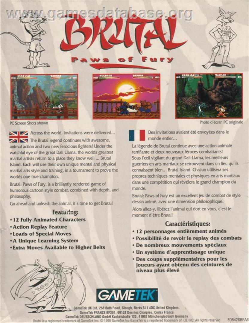 Brutal: Paws of Fury - Commodore Amiga - Artwork - Box Back