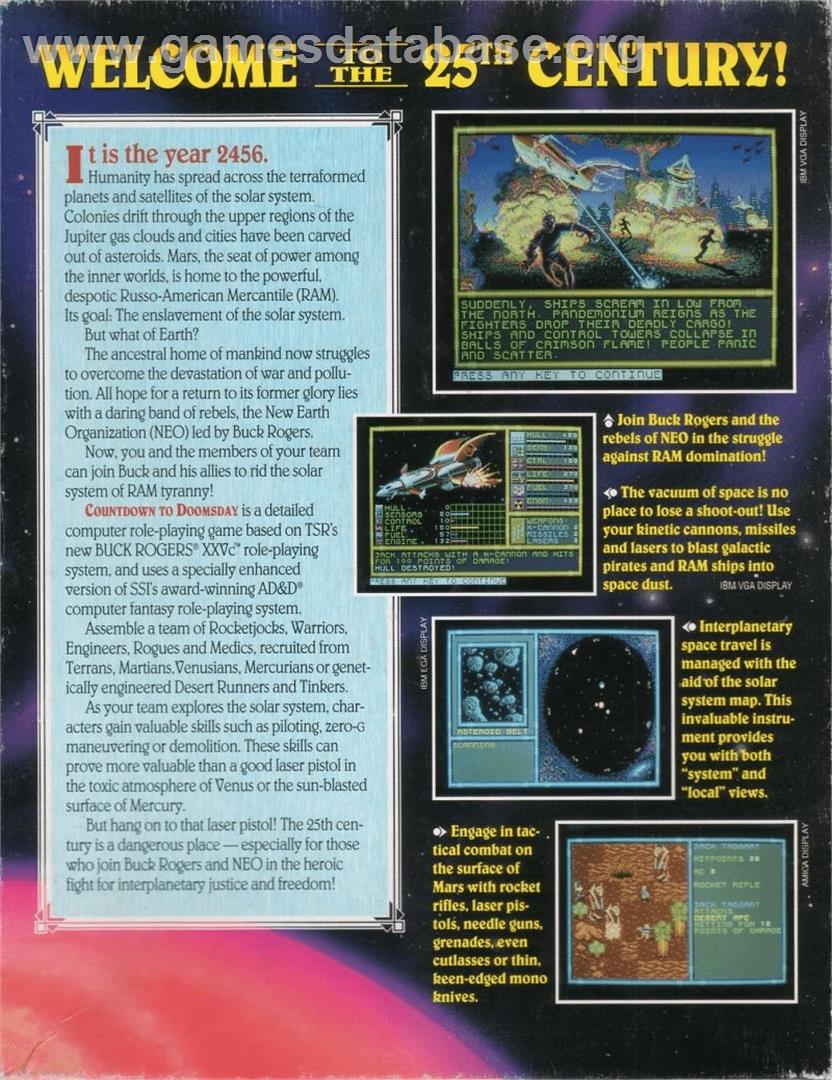 Buck Rogers: Countdown to Doomsday - Commodore Amiga - Artwork - Box Back