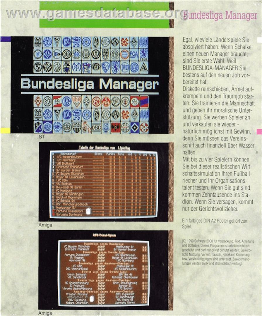 Bundesliga Manager - Commodore Amiga - Artwork - Box Back
