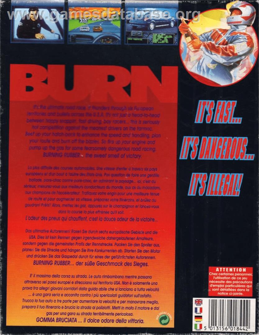 Burning Rubber - Commodore Amiga - Artwork - Box Back