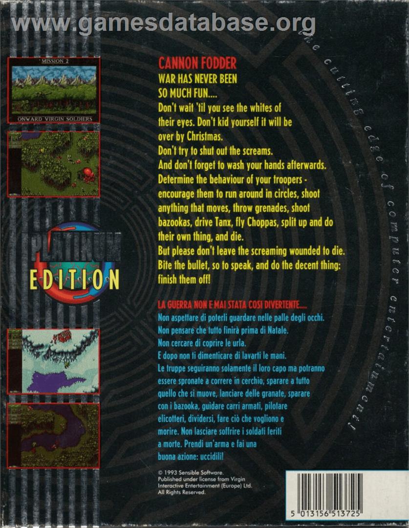 Cannon Fodder - Commodore Amiga - Artwork - Box Back