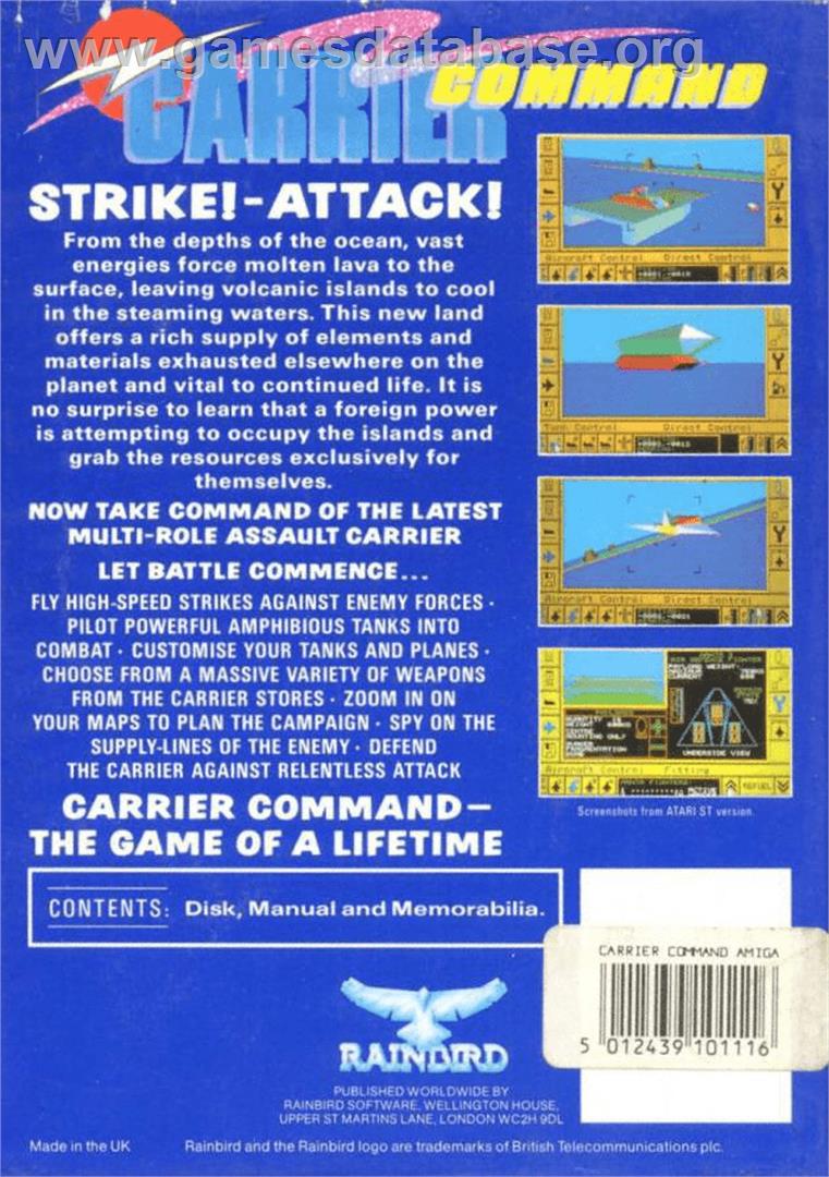 Carrier Command - Commodore Amiga - Artwork - Box Back