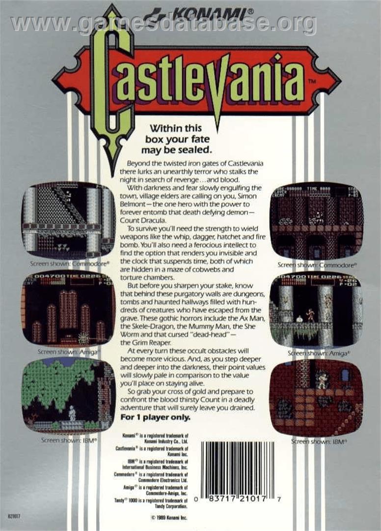 Castlevania - Commodore Amiga - Artwork - Box Back