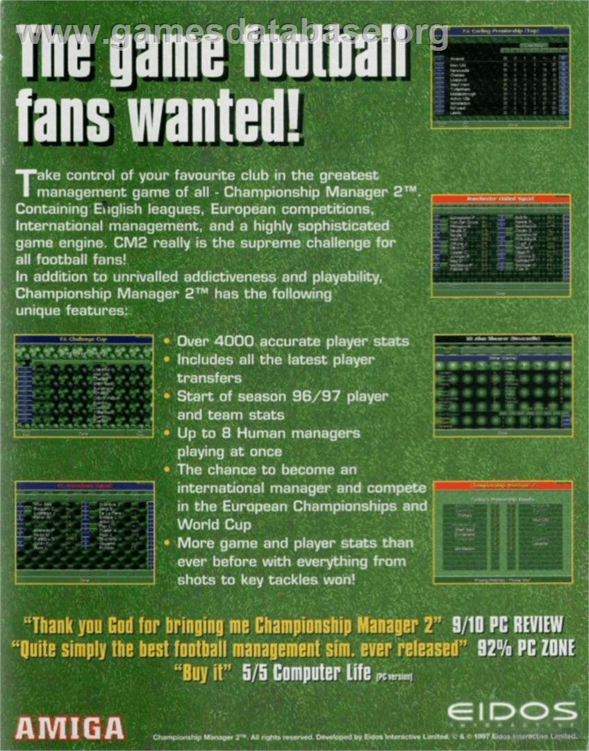 Championship Manager 2 - Commodore Amiga - Artwork - Box Back