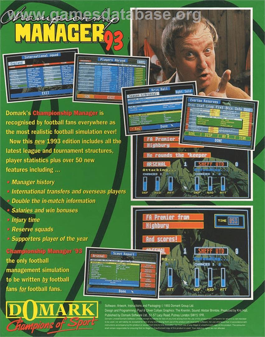 Championship Manager 93 - Commodore Amiga - Artwork - Box Back