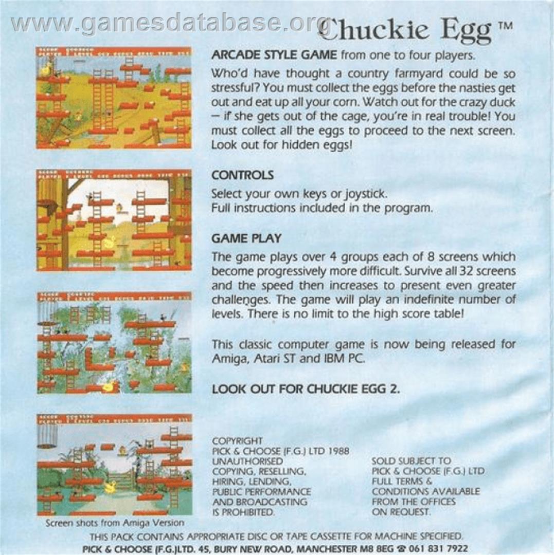 Chuckie Egg - Commodore Amiga - Artwork - Box Back