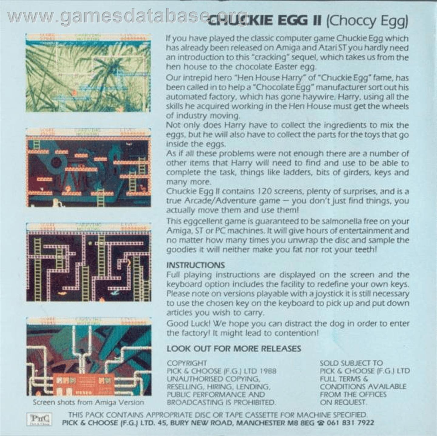 Chuckie Egg 2 - Commodore Amiga - Artwork - Box Back