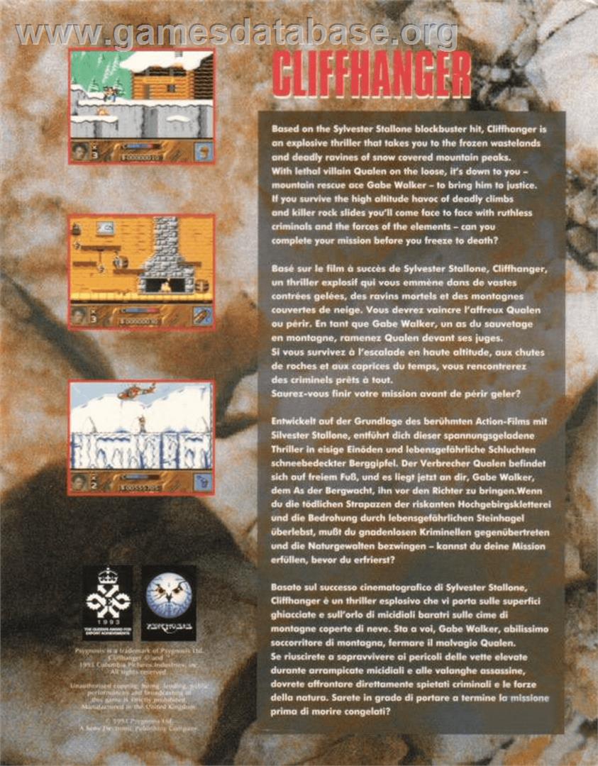Cliffhanger - Commodore Amiga - Artwork - Box Back
