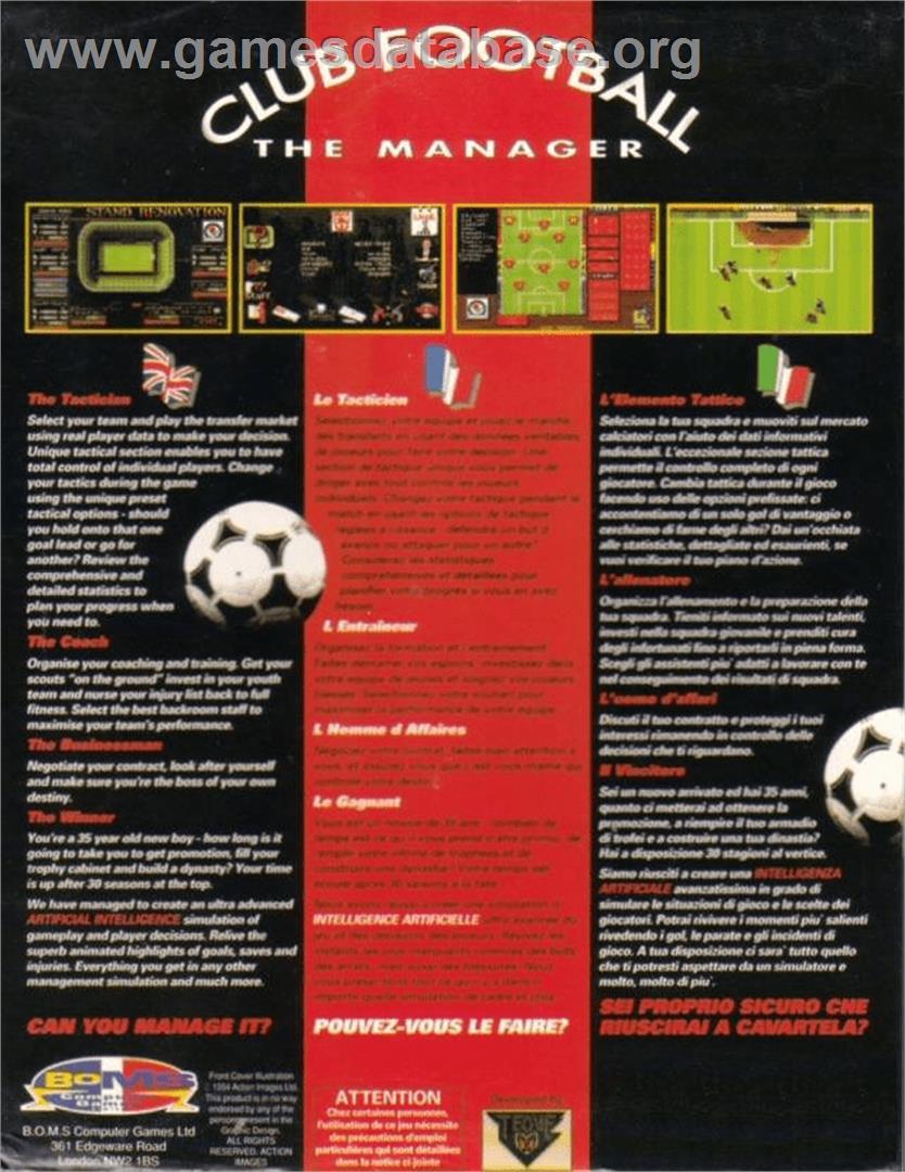 Club Football - The Manager - Commodore Amiga - Artwork - Box Back