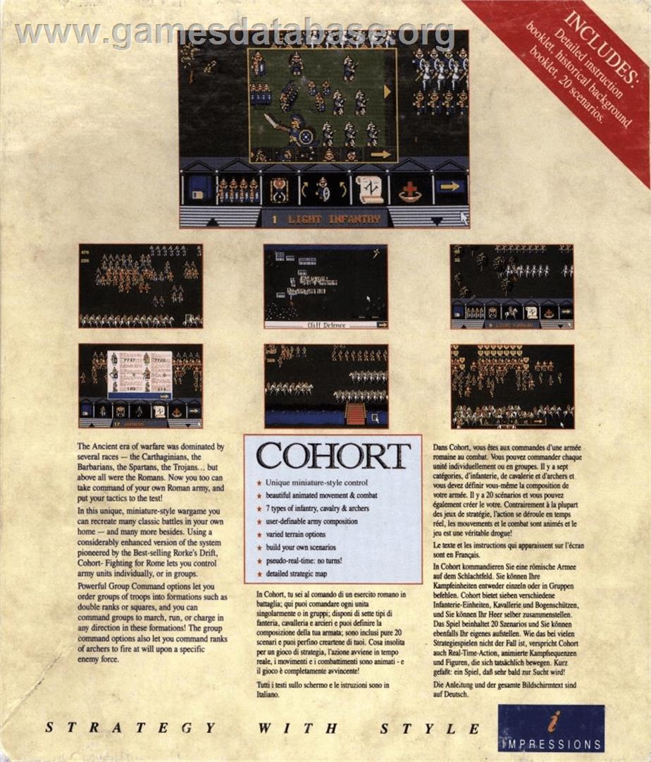 Cohort: Fighting For Rome - Commodore Amiga - Artwork - Box Back