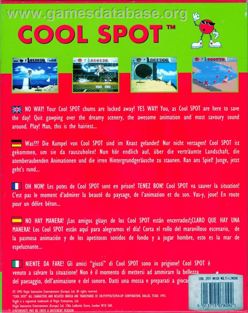 Cool Spot - Commodore Amiga - Artwork - Box Back