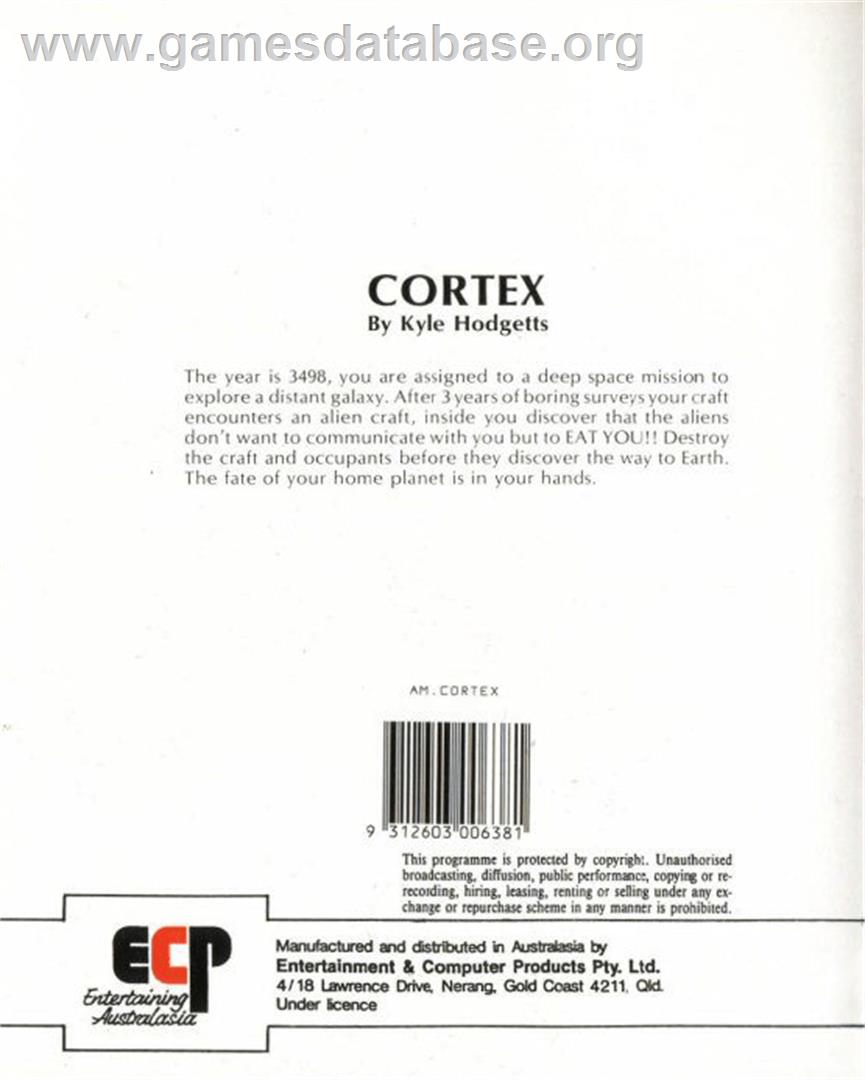 Cortex - Commodore Amiga - Artwork - Box Back