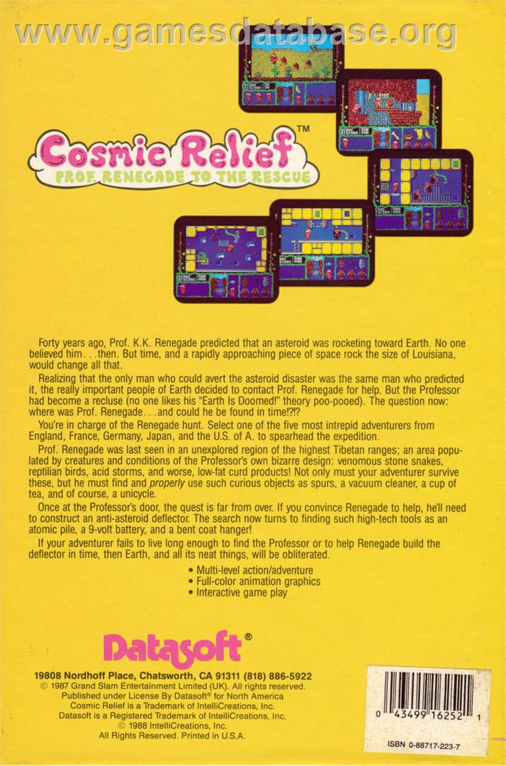 Cosmic Relief: Prof. Renegade to the Rescue - Commodore Amiga - Artwork - Box Back