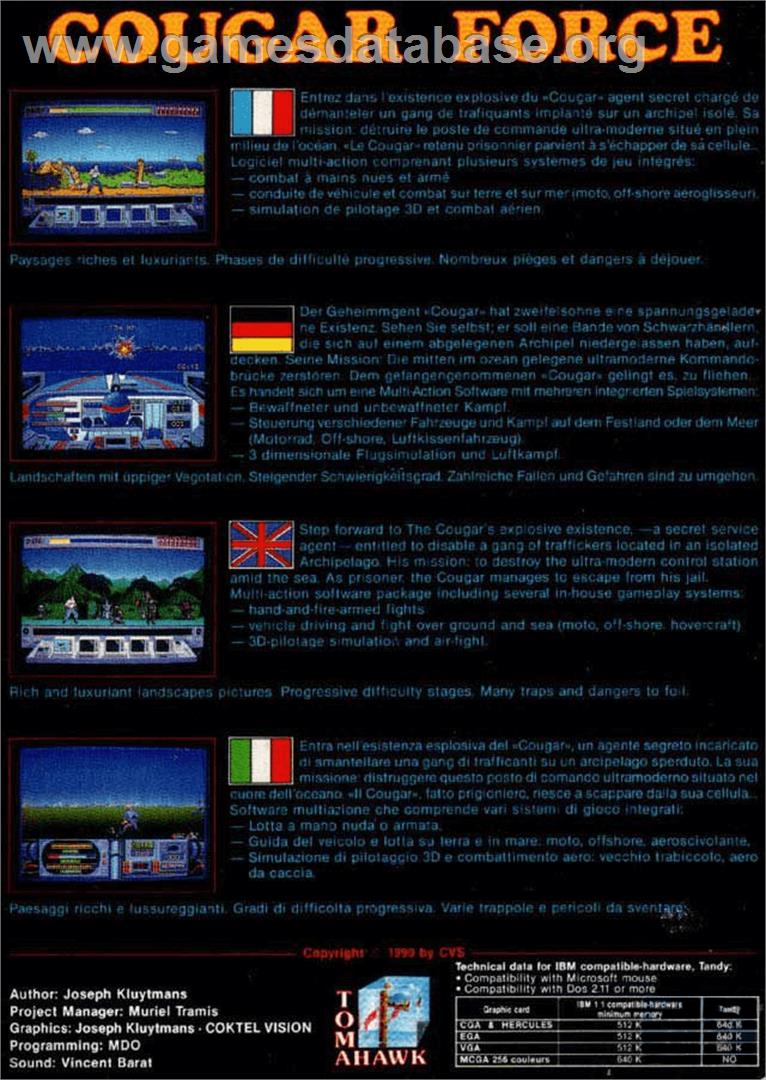 Cougar Force - Commodore Amiga - Artwork - Box Back