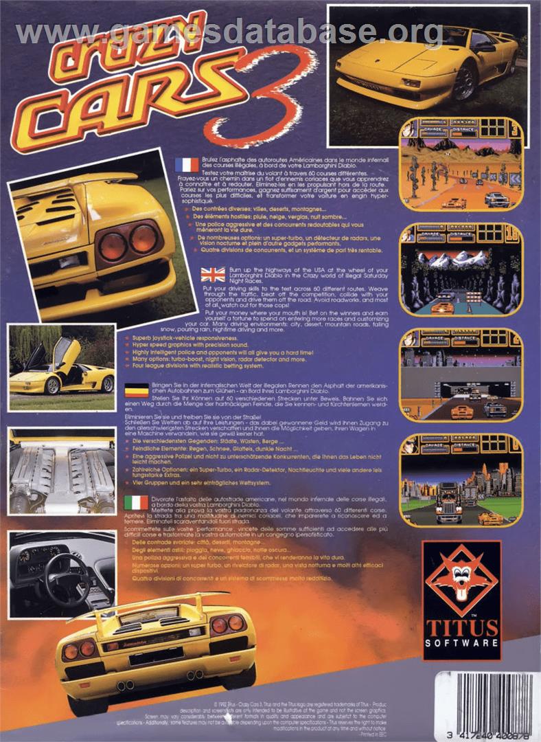 Crazy Cars 3 - Commodore Amiga - Artwork - Box Back