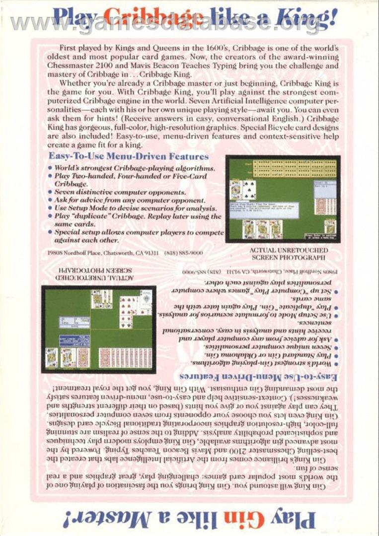 Cribbage King / Gin King - Commodore Amiga - Artwork - Box Back