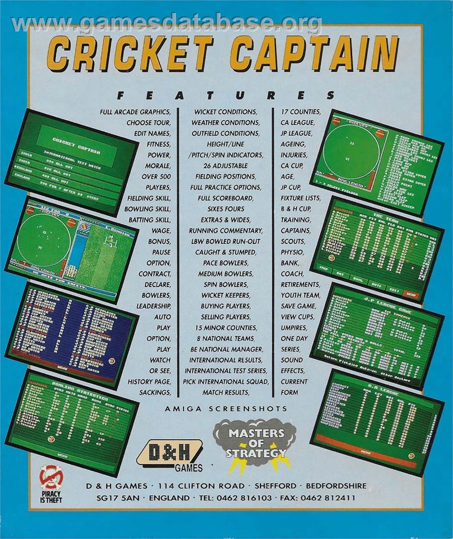 Cricket Captain - Commodore Amiga - Artwork - Box Back