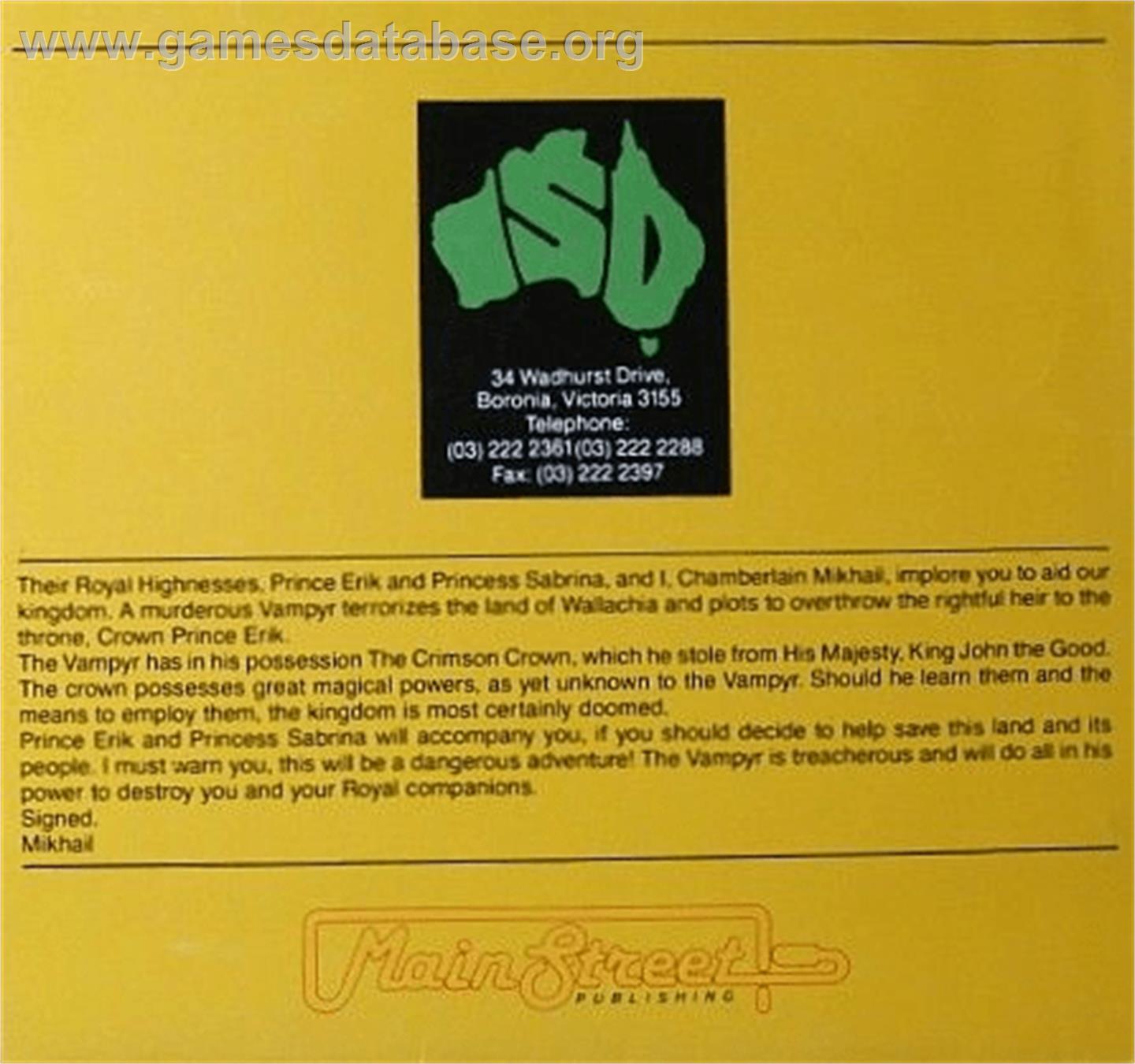 Crimson Crown - Commodore Amiga - Artwork - Box Back