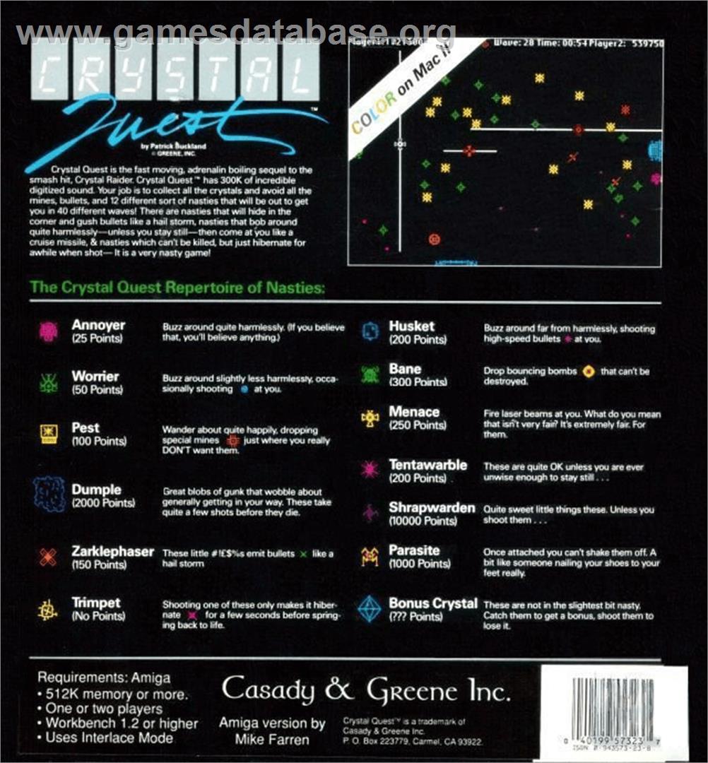 Crystal Quest - Commodore Amiga - Artwork - Box Back