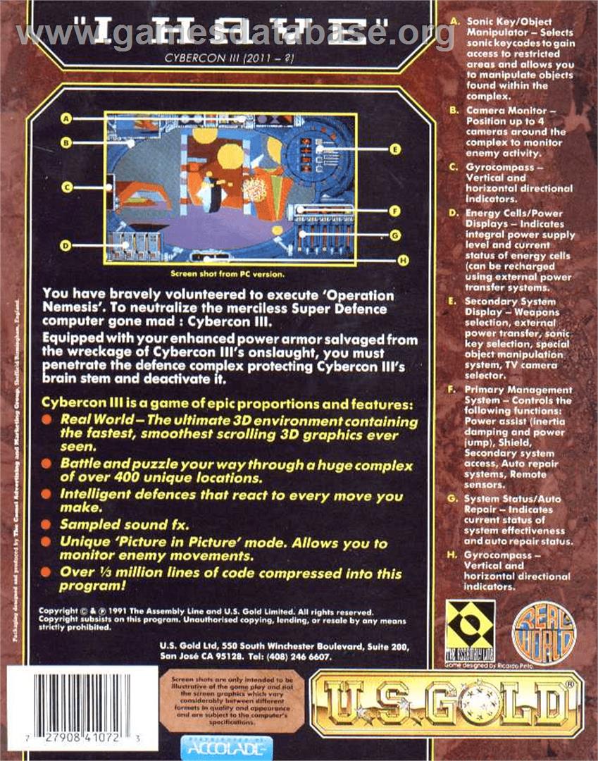 Cybercon 3 - Commodore Amiga - Artwork - Box Back