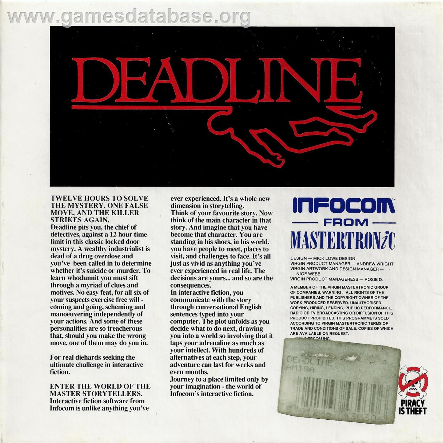 Deadline - Commodore Amiga - Artwork - Box Back