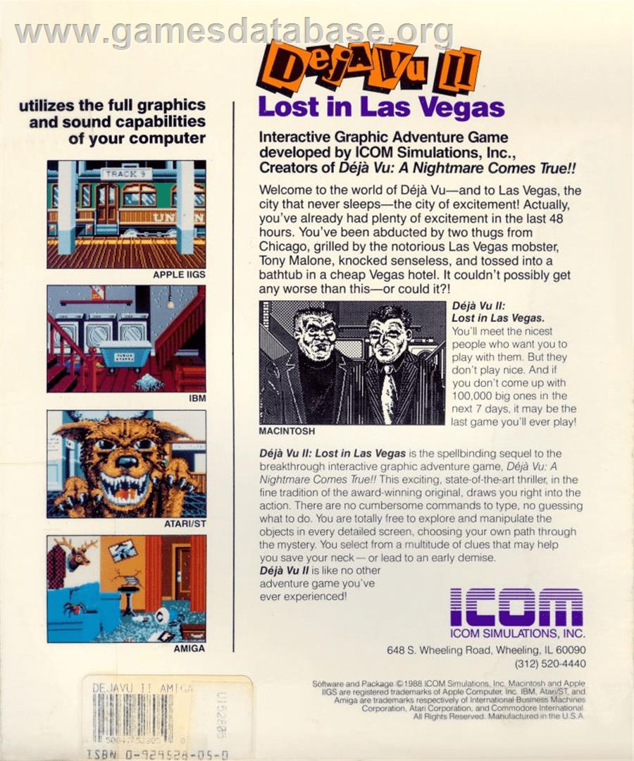 Deja Vu 2 - Lost in Las Vegas - Commodore Amiga - Artwork - Box Back