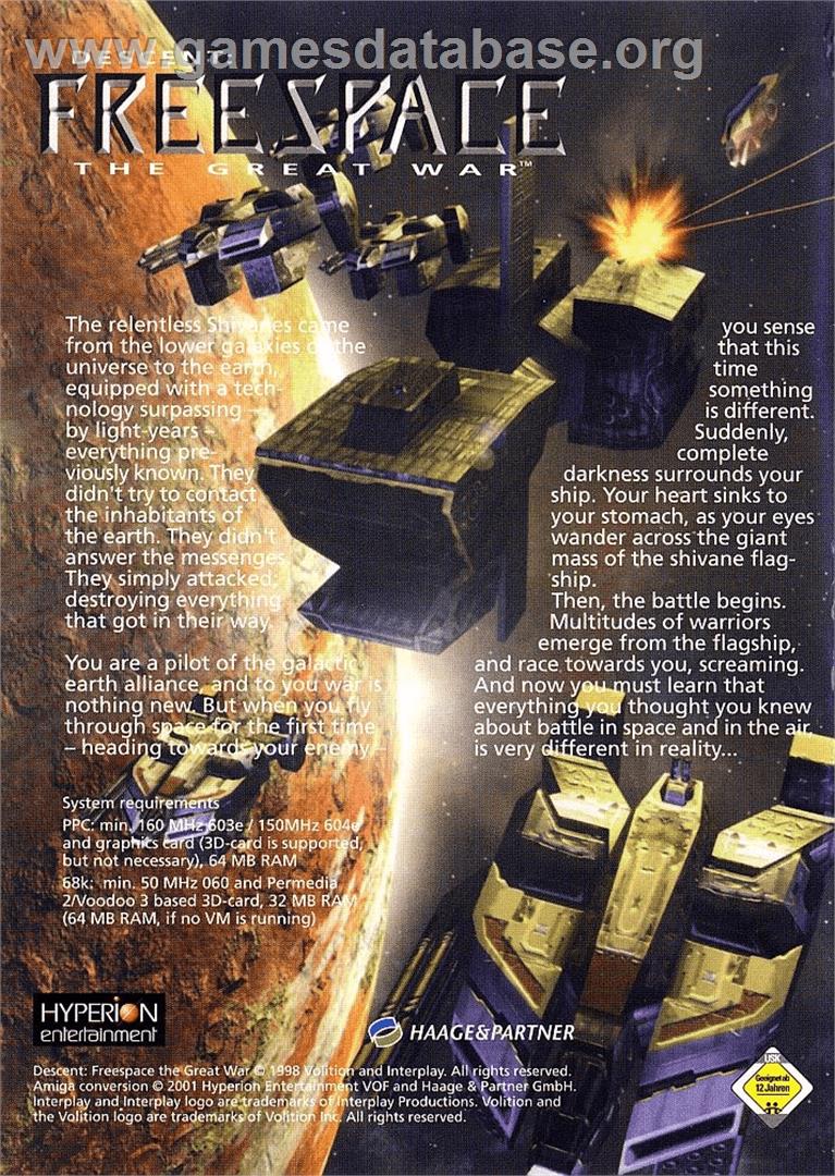 Descent: Freespace - The Great War - Commodore Amiga - Artwork - Box Back