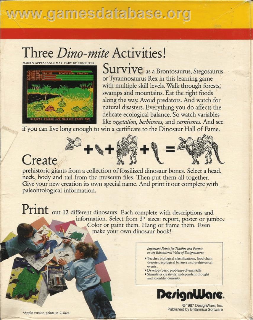 Designasaurus - Commodore Amiga - Artwork - Box Back